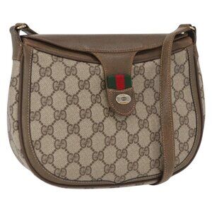 Authentic GUCCI GG Supreme Web Sherry Line Shoulder Bag PVC Beige 10 02 056